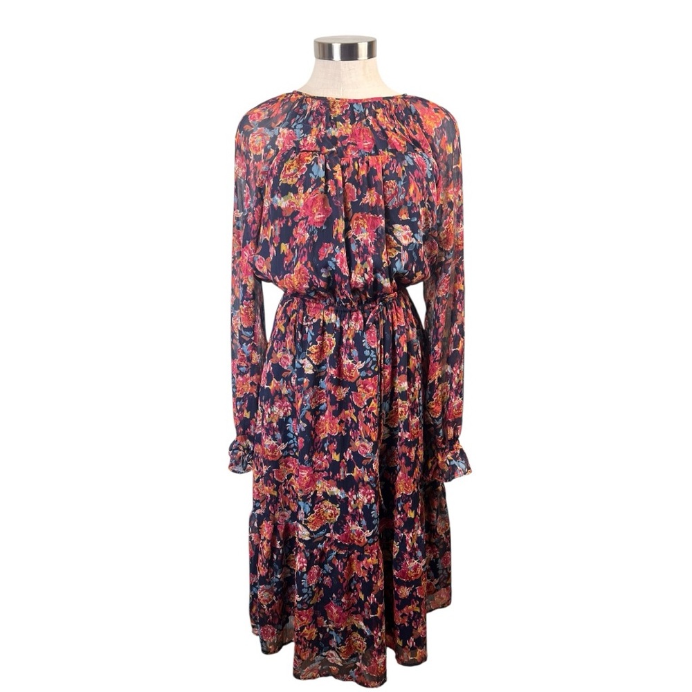 THML Navy Blue Floral Print Long Sleeve Dress Size Small‎
